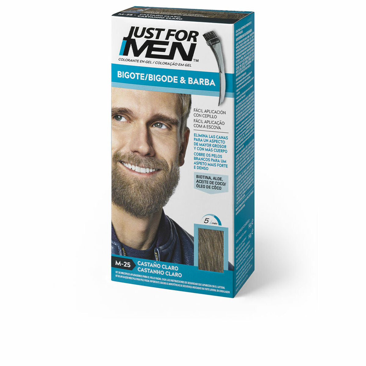Permanent Dye Just For Men Colorante Lysebrun 15 ml Skæg/Moustache produktemballage
