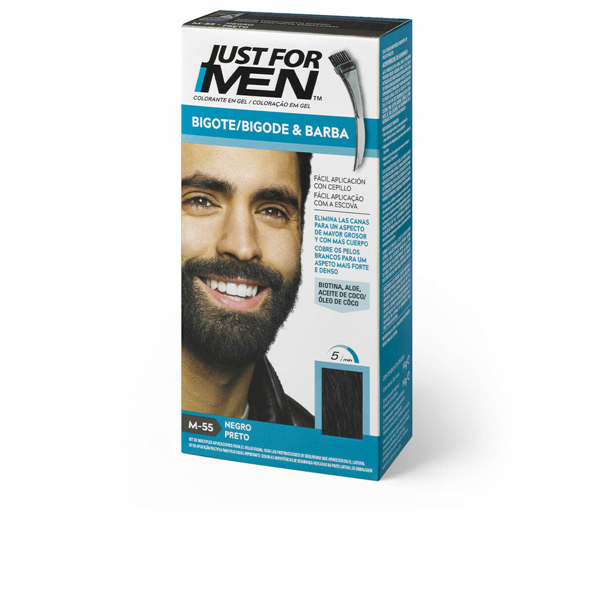 Anti-Ageing Coloring Gel Just For Men Colorante 15 ml Beard Sort hudplejeemballage