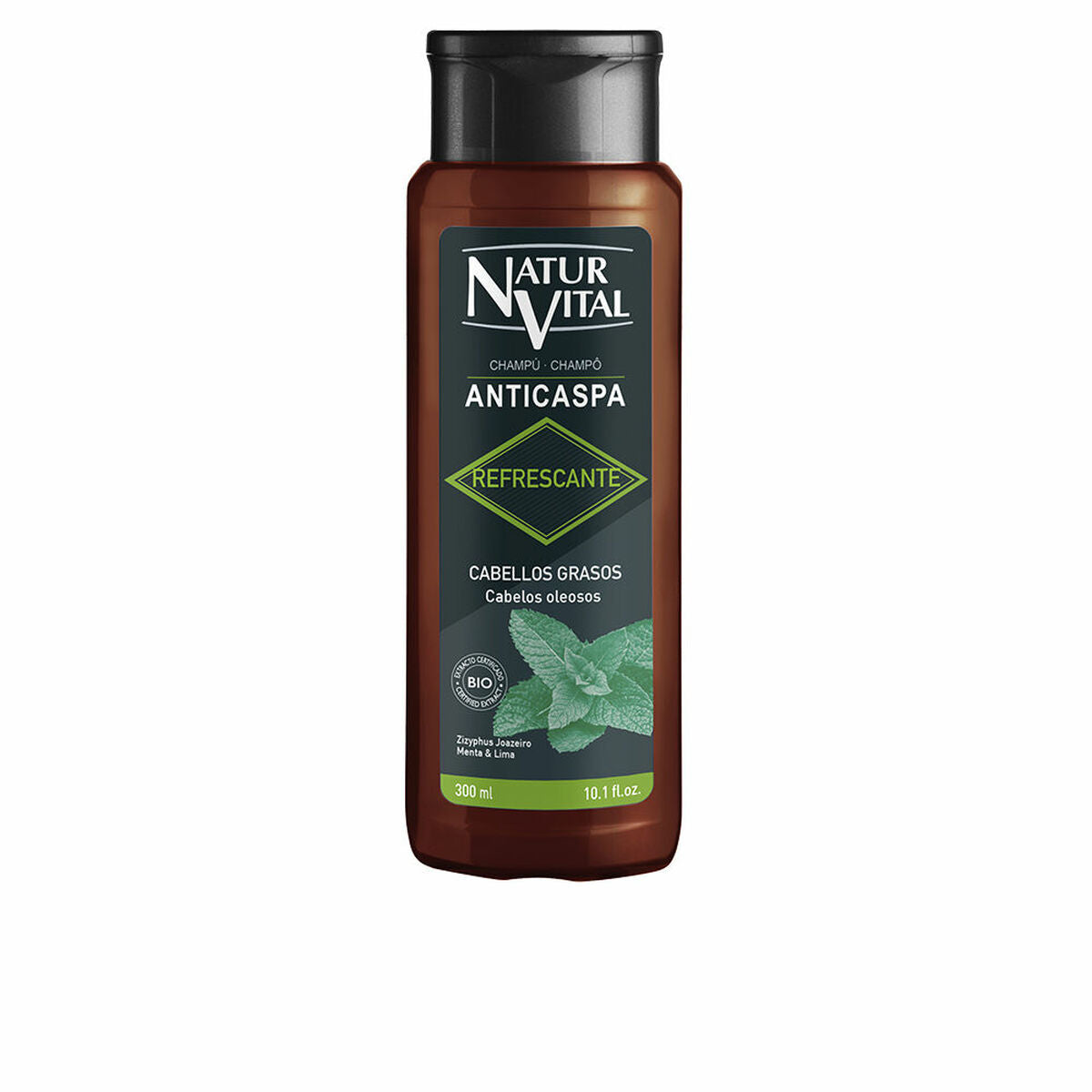 Anti-skælshampoo Naturvital Champú Anticaspa Refrescante 300 ml Forfriskende shampooflaske