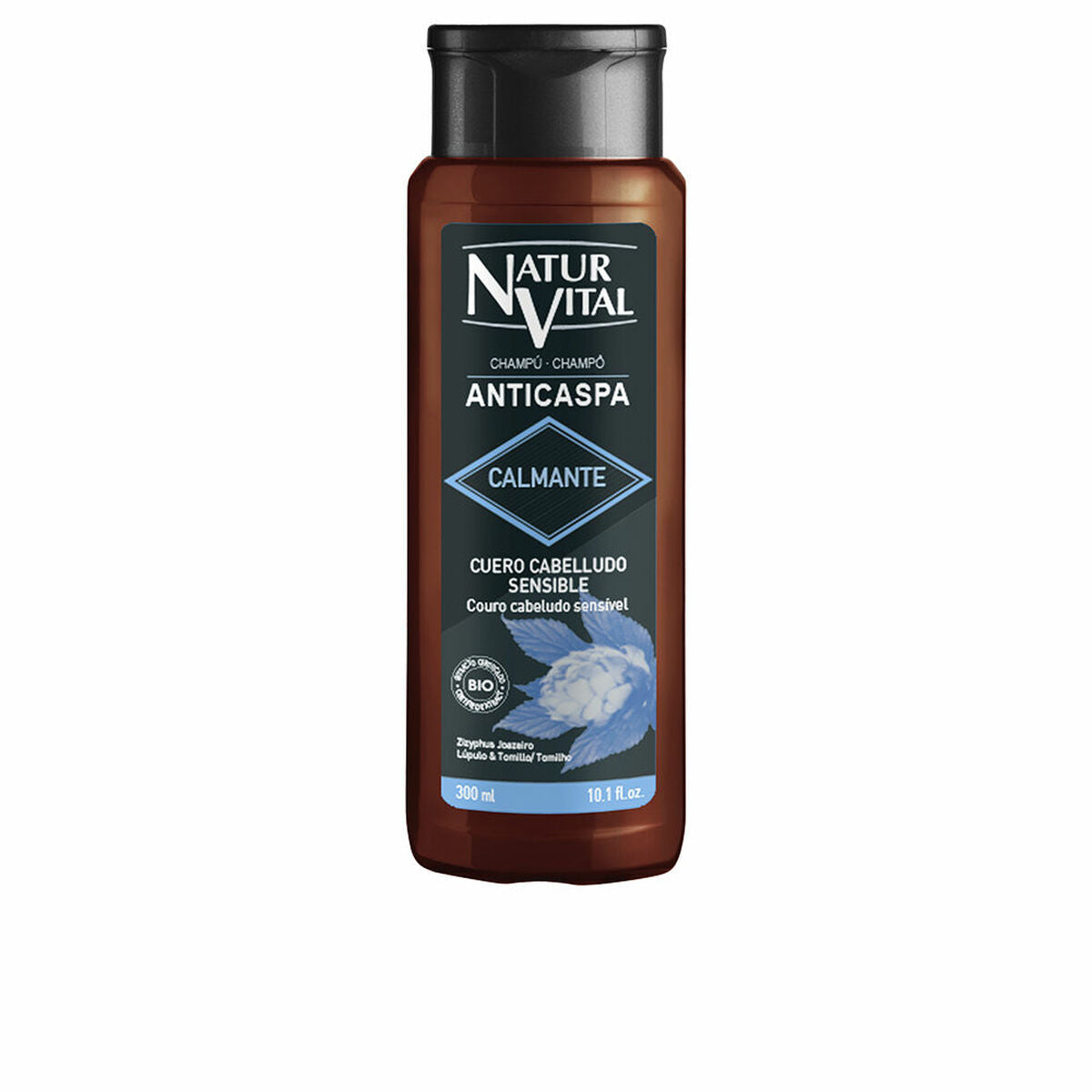 Shampoo mod skæl Naturvital Champu Anticaspa Calmante 300 ml beroligende shampooflaske
