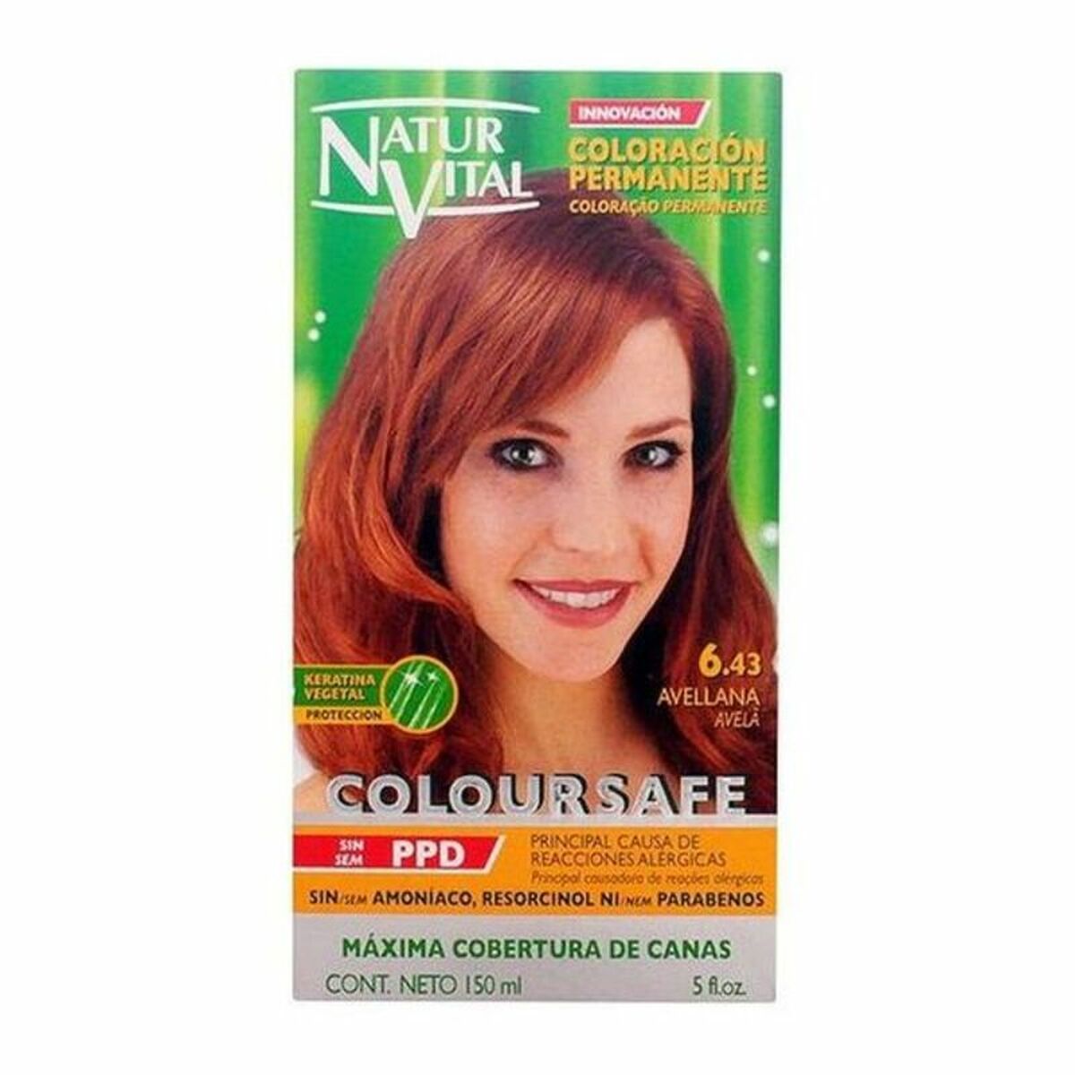Farve uden ammoniak Naturaleza y Vida Coloursafe Nº 6.43-Avellana 150 ml produktemballage