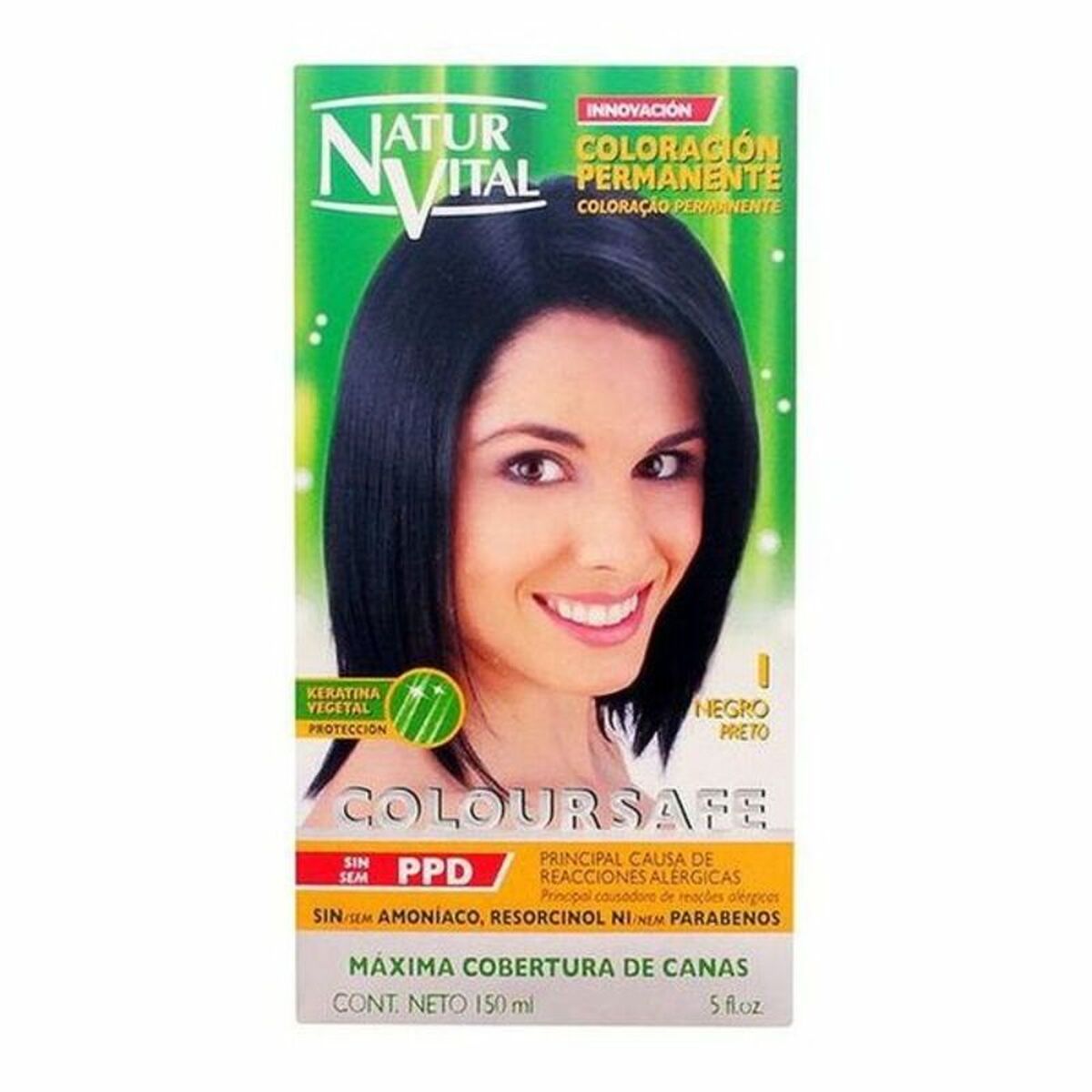Farve uden ammoniak Naturaleza y Vida Coloursafe Nº 1-Negro 150 ml produktemballage