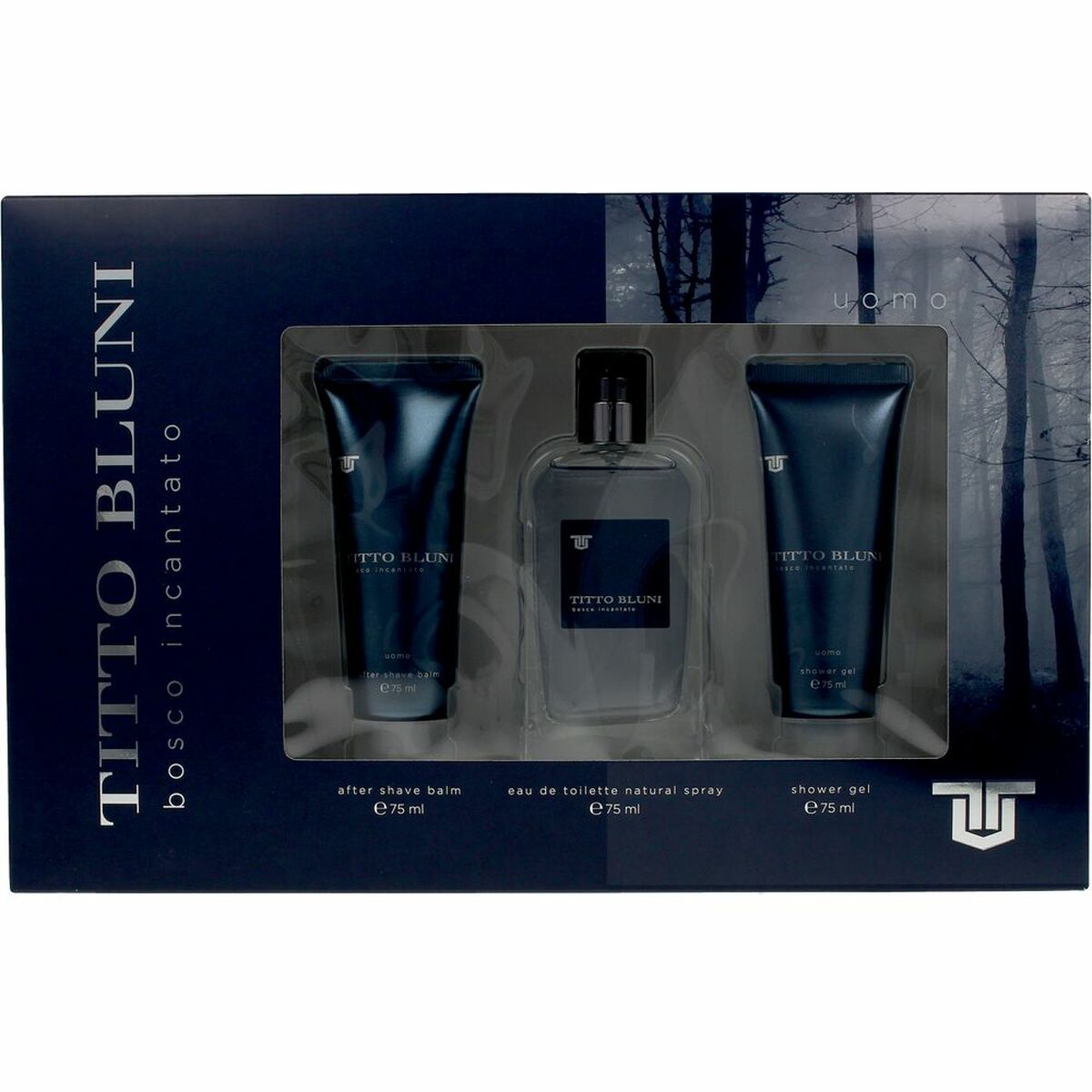 Herreparfumesæt Titto Bluni Bosco Incantato 3 stykker til mænd produktemballage