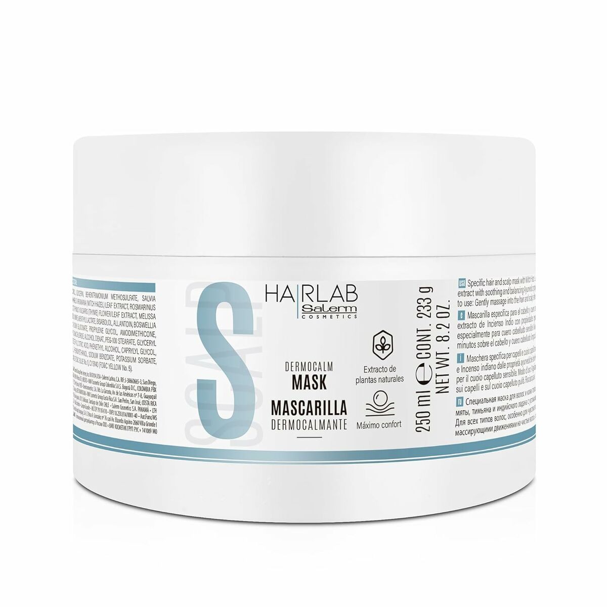 Hårmaske Salerm DERMOCALM 250 ml hårmaske emballage