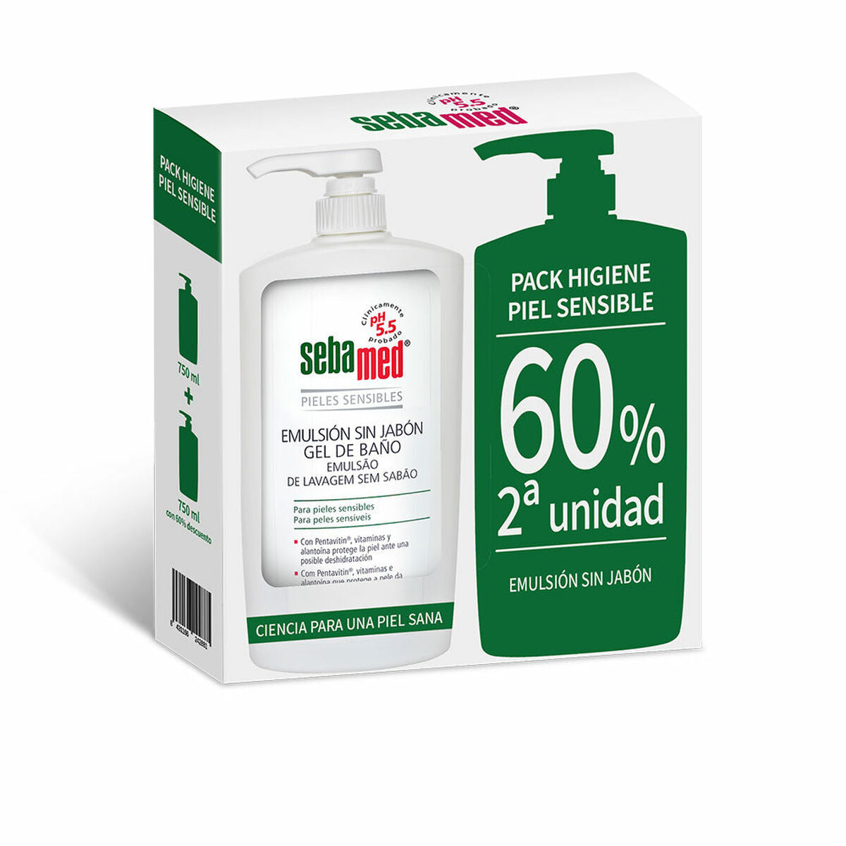 Shower Gel Uden Sæbe Sebamed Emulsión Sin Jabón 750 ml Sensitiv hud 2 Enheder hudplejeemballage