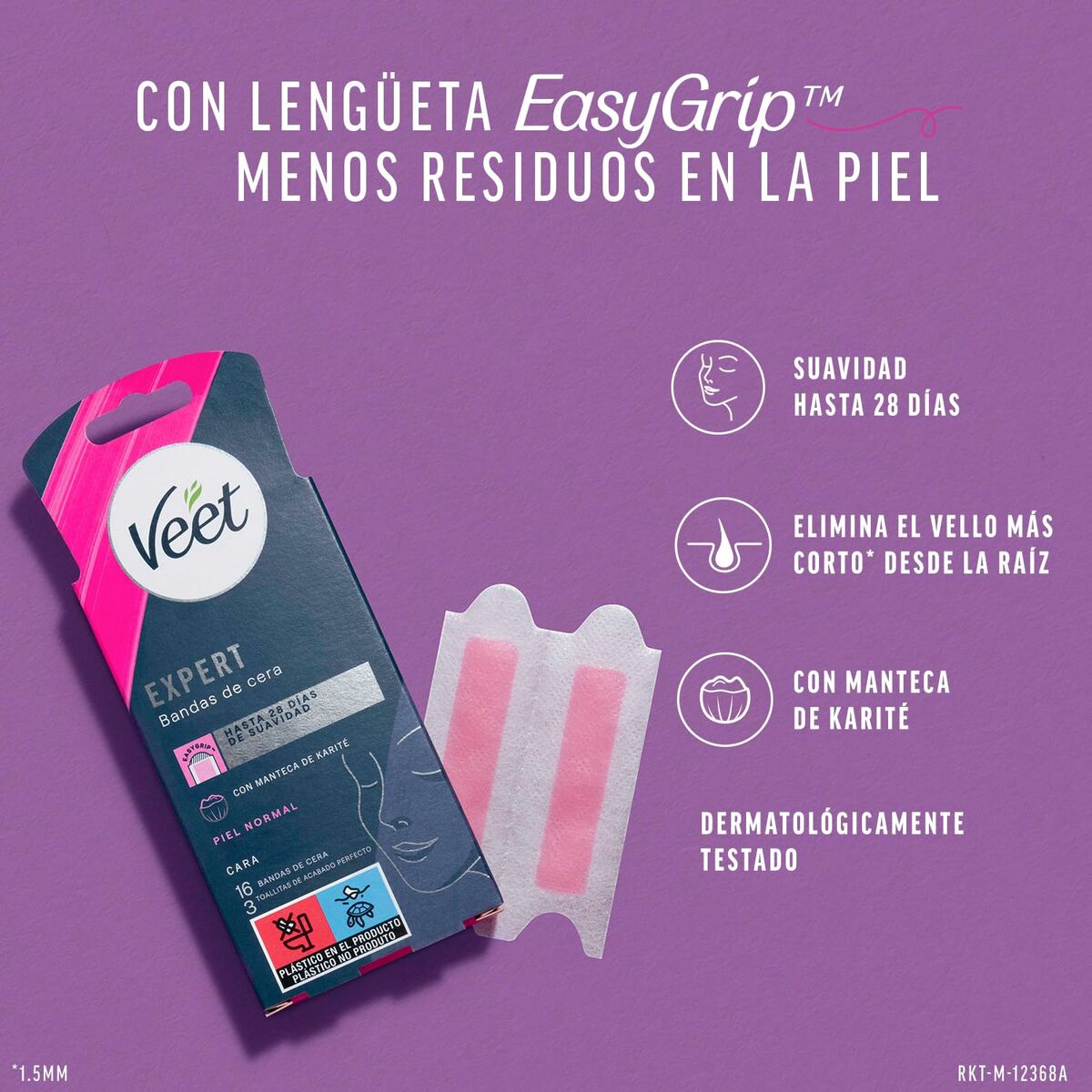 Facial Hair Removal Strips Veet Expert (16 Units) produktemballage