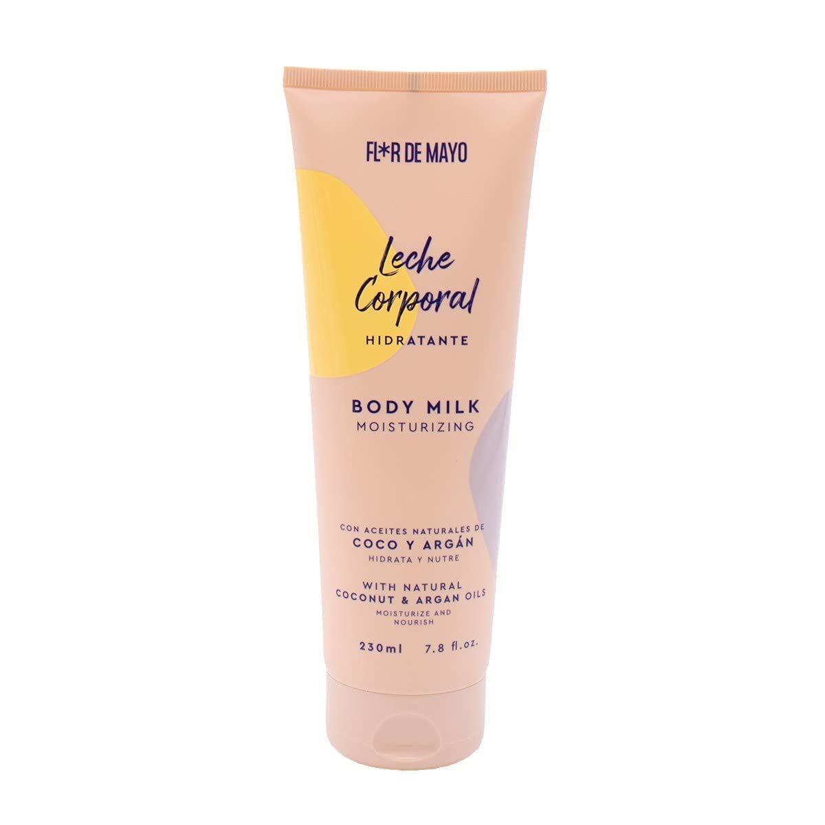 Body Lotion Flor de Mayo Leche Corporal 230 ml Fugtgivende kokos Argan til kvinder hudpleje emballage