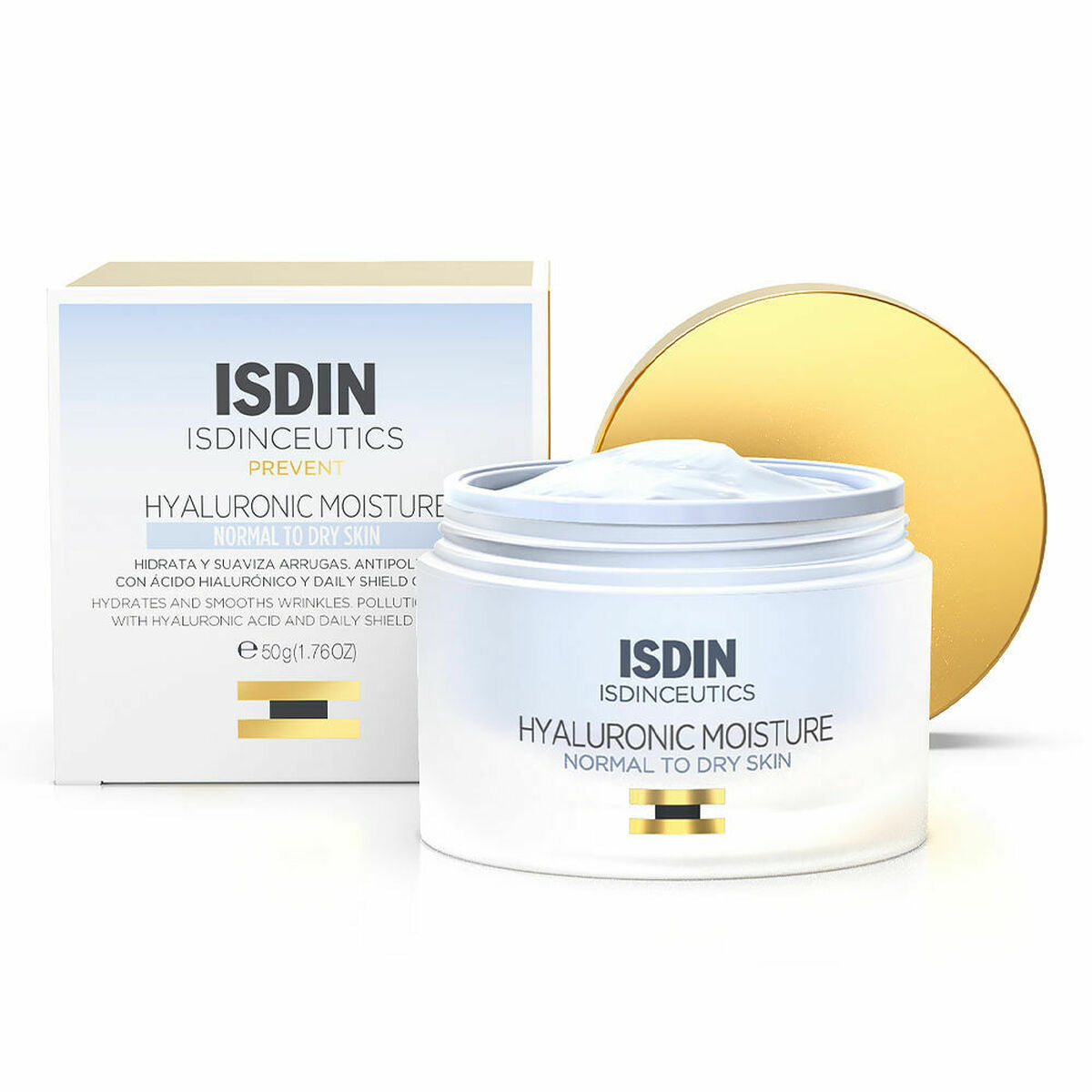 Ansigtscreme Isdin Isdinceutics 50 g fugtgivende hyaluronsyre hudplejeemballage