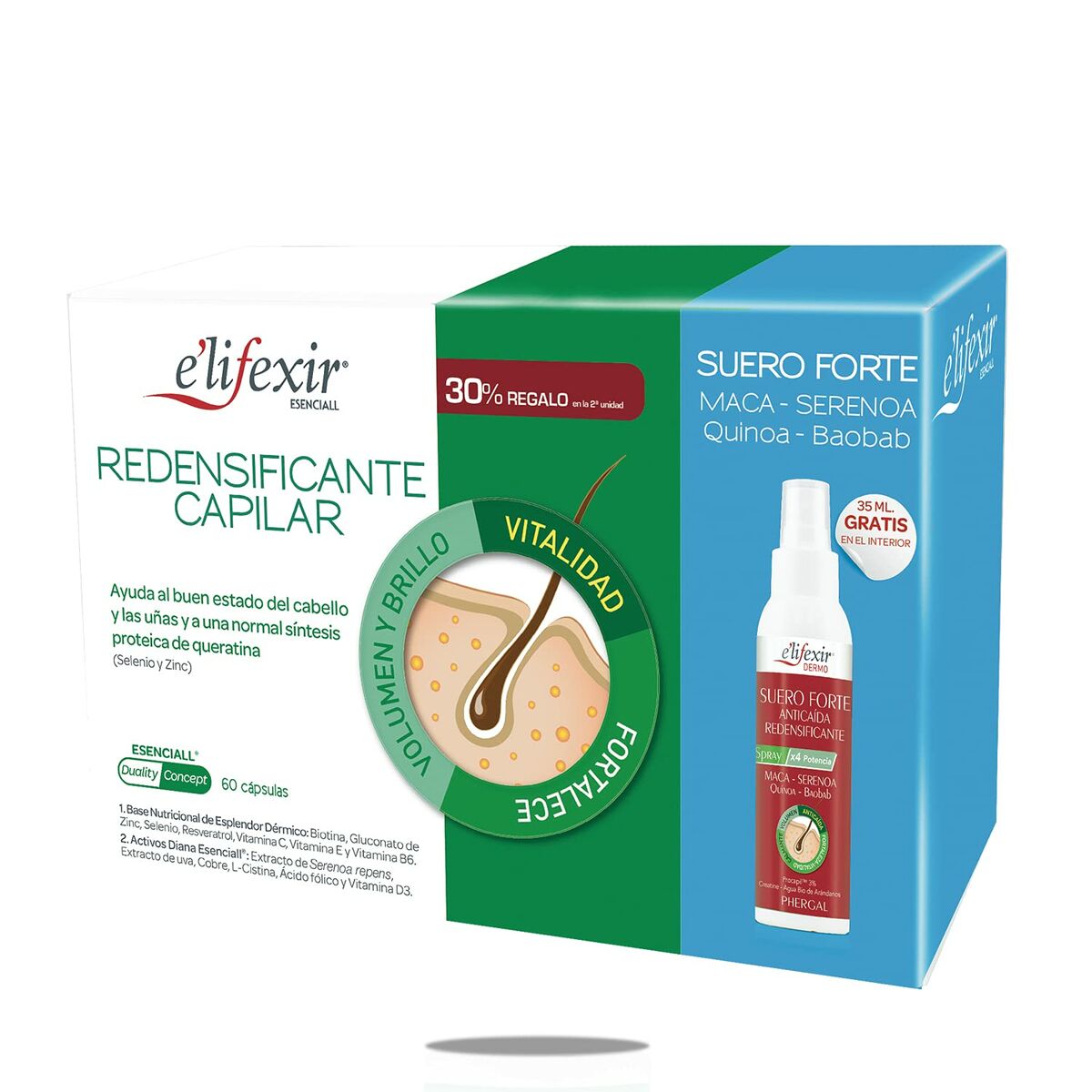 Styrkende hårpleje Elixir Esenciall Redensificante Capilar Cápsulas 2 stks produktemballage