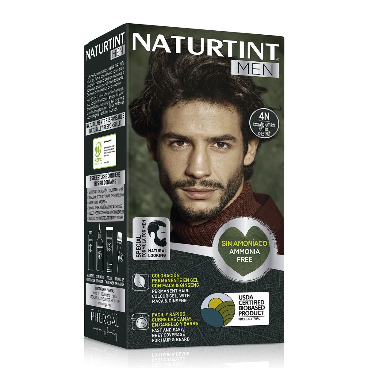 Permanent Dye Naturtint MEN Nº 4n-Castano Naturlig produktemballage