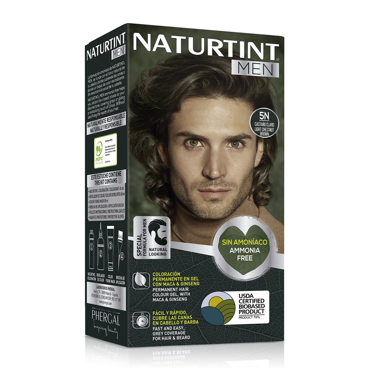 Permanent Dye Naturtint MEN 5 - Lysebrun produktemballage