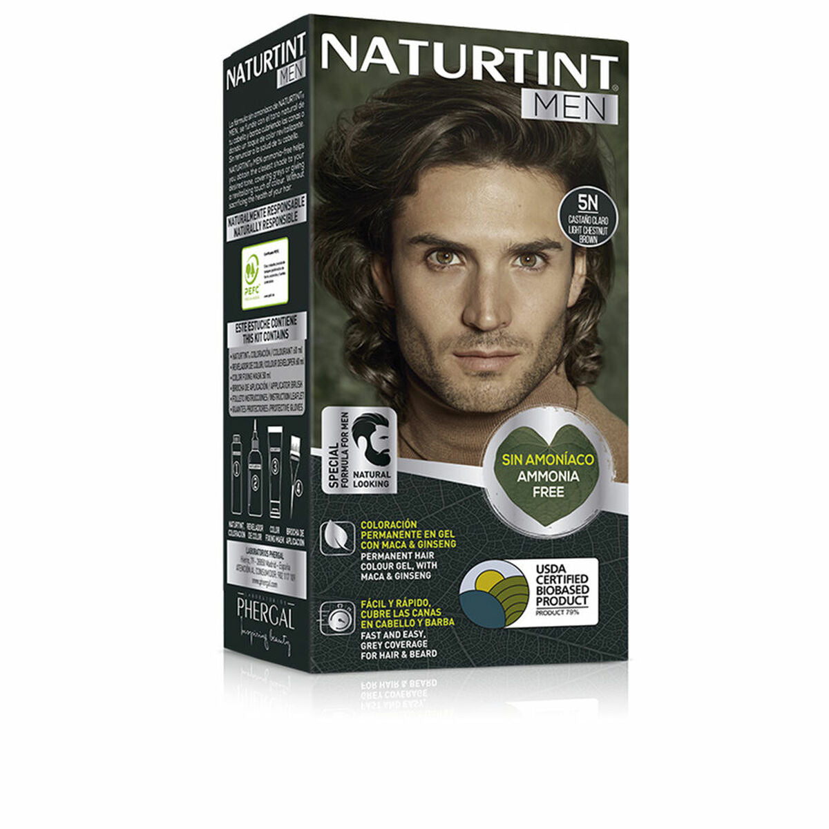 Permanent Dye Naturtint MEN 5 - Lysebrun produktemballage