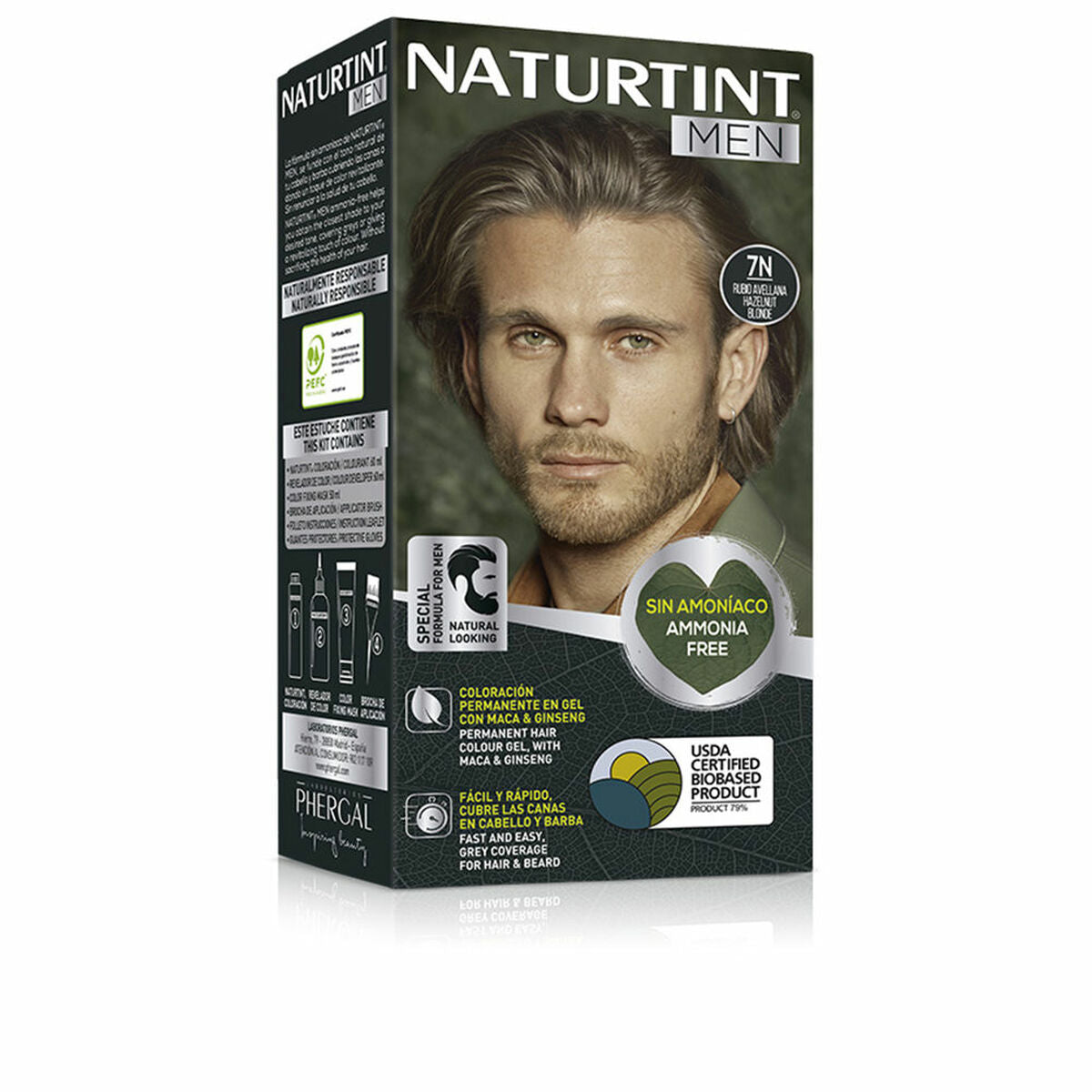 Permanent Dye Naturtint MEN Nº 7n-Rubio Avellana produktemballage