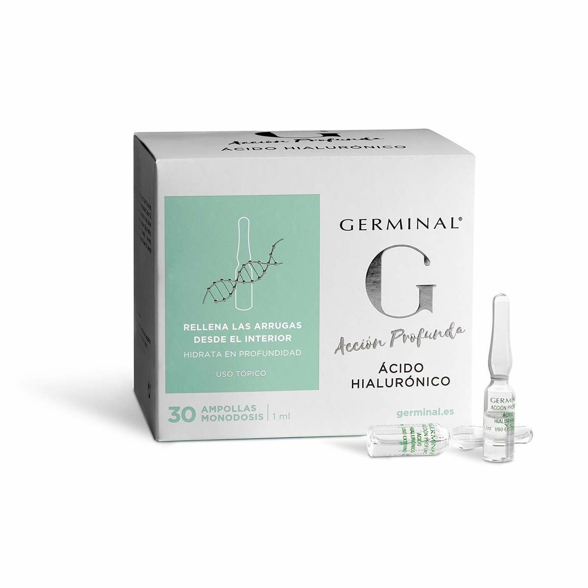 Hyaluronsyre Germinal Acción Profunda 1 ml 30 x 1 ml Ampuller til kvinder produktemballage
