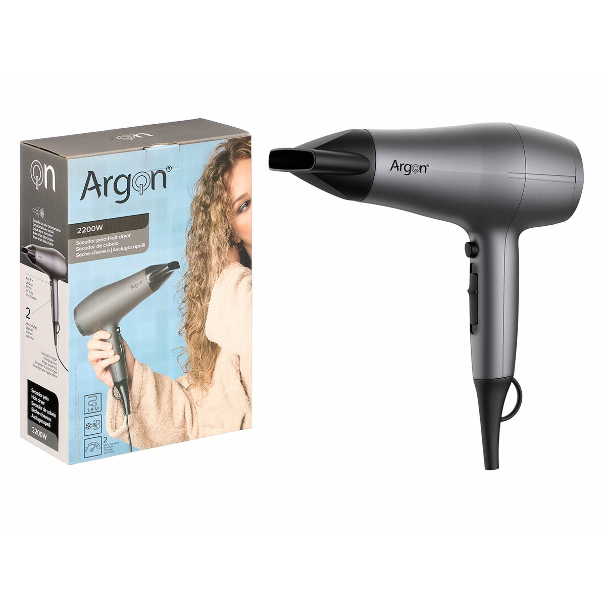 Hårtørrer Argon Sort Sølv 2200 W produktemballage