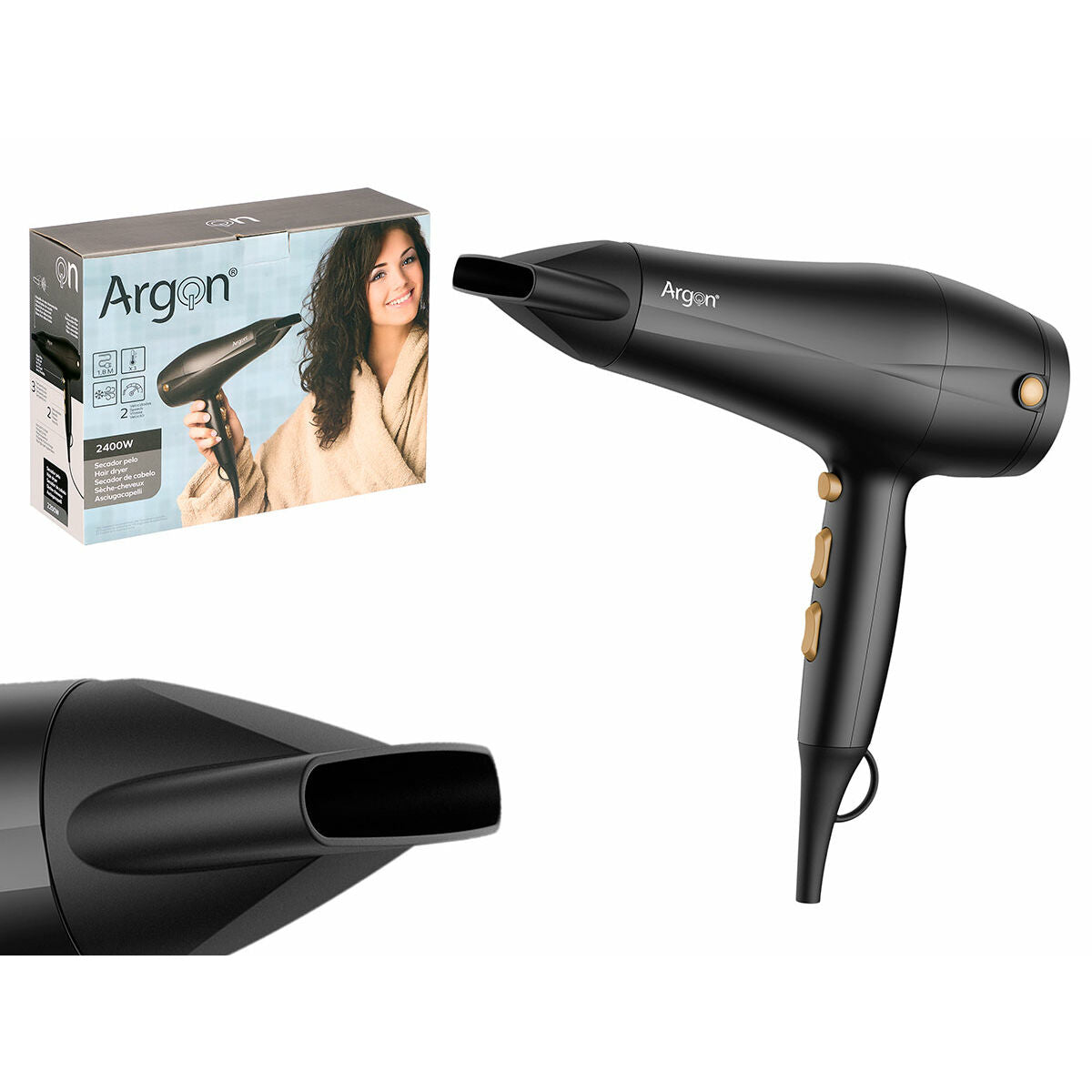 Hårtørrer Argon Black Golden 2400 W produktemballage