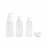 4-i-1 Travel Liquid Dispenser IDC Institute Travel Transparent Sæt 4 stykkers produktemballage