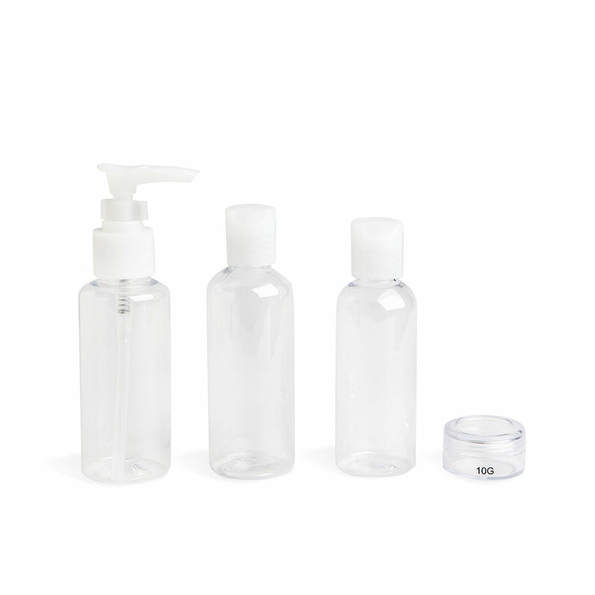 4-i-1 Travel Liquid Dispenser IDC Institute Travel Transparent Sæt 4 stykkers produktemballage