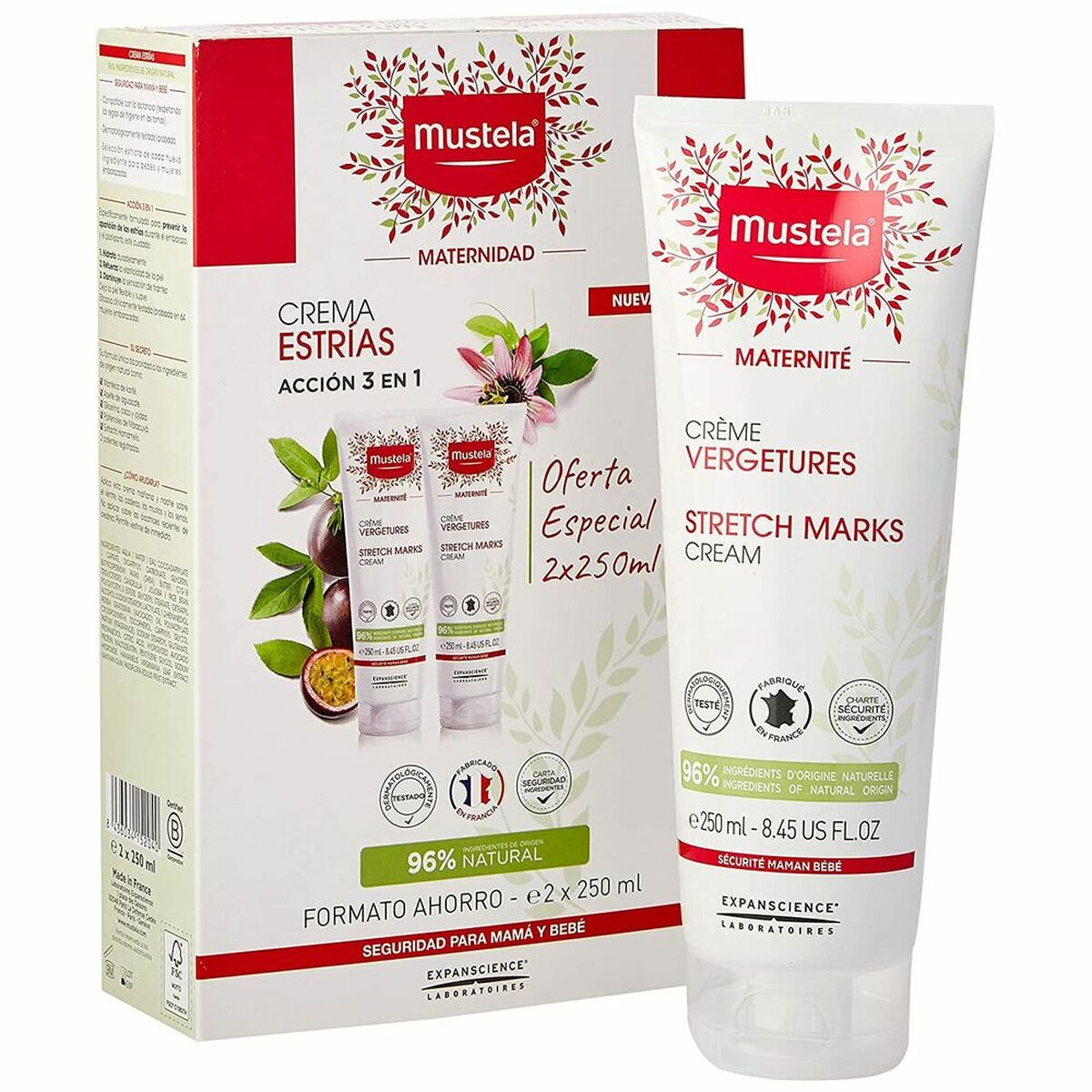 Anti-Stretch Mark Cream Mustela 250 ml 3-i-1 hudplejeemballage