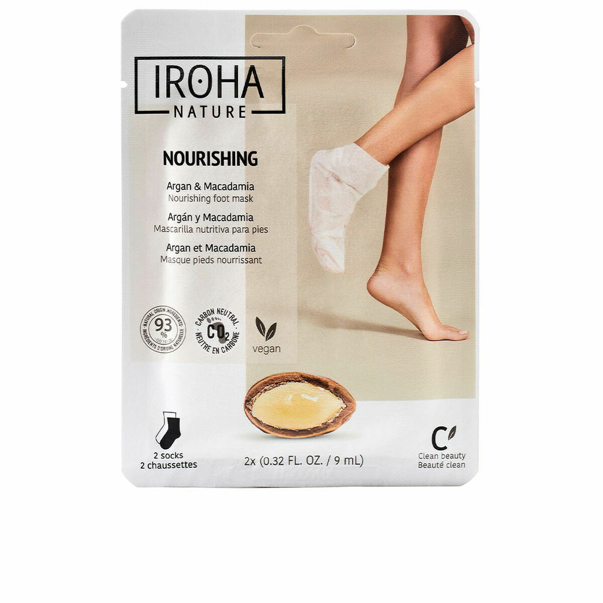Fodmaske Iroha Argan Macadamia Socks Macadamia nød Argan (1 enhed) maske emballage