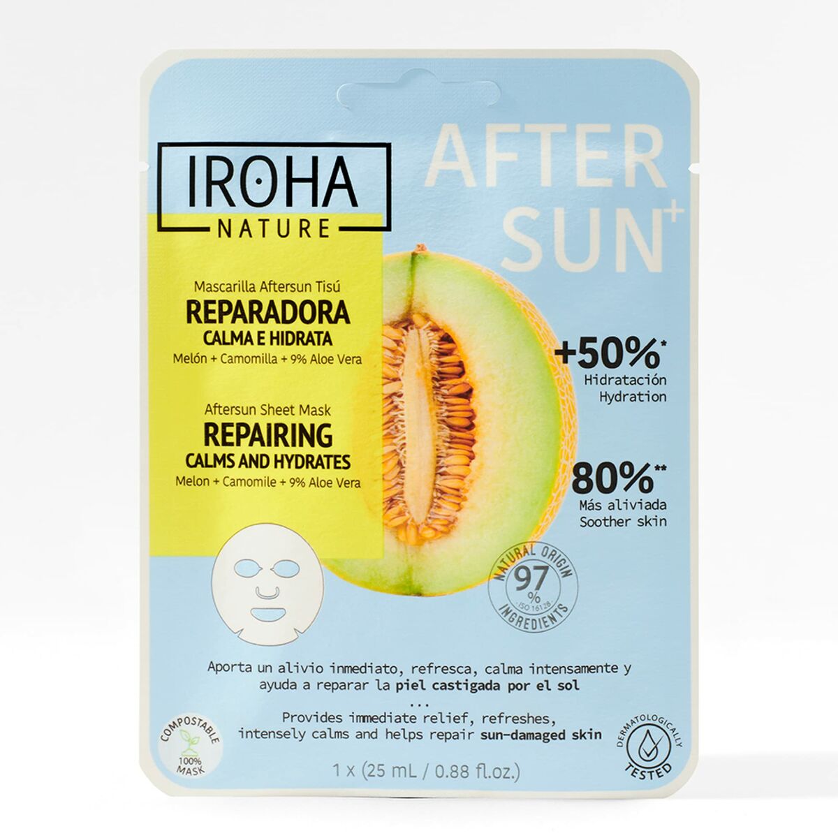 Ansigtsmaske Iroha Reparation beroliger og fugter Melon (1 enhed) til kvinder maskeemballage