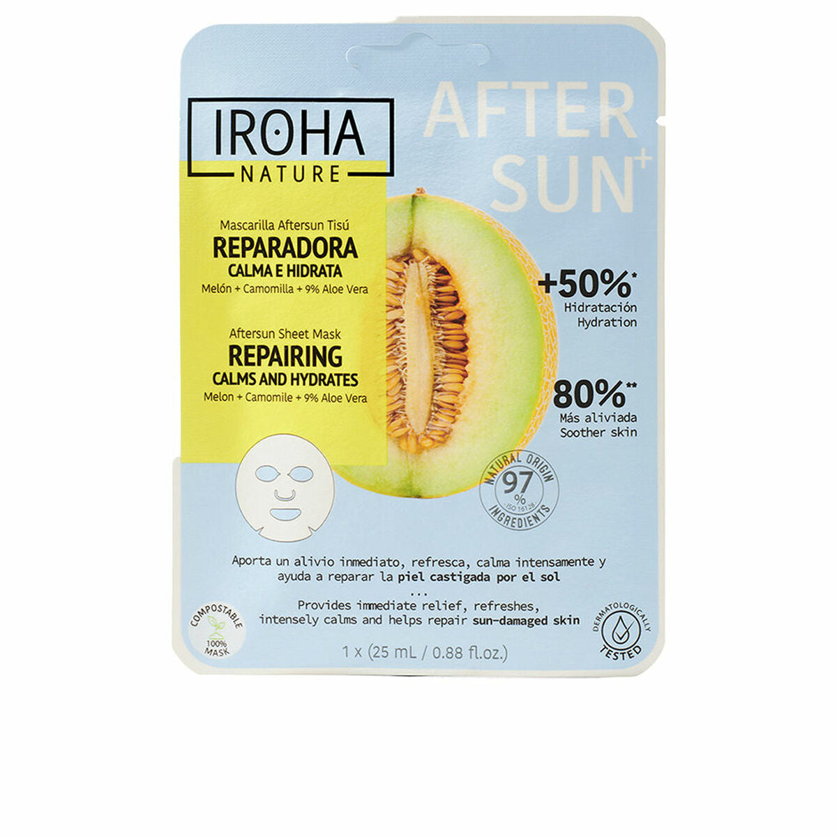 Ansigtsmaske Iroha Reparation beroliger og fugter Melon (1 enhed) til kvinder maskeemballage