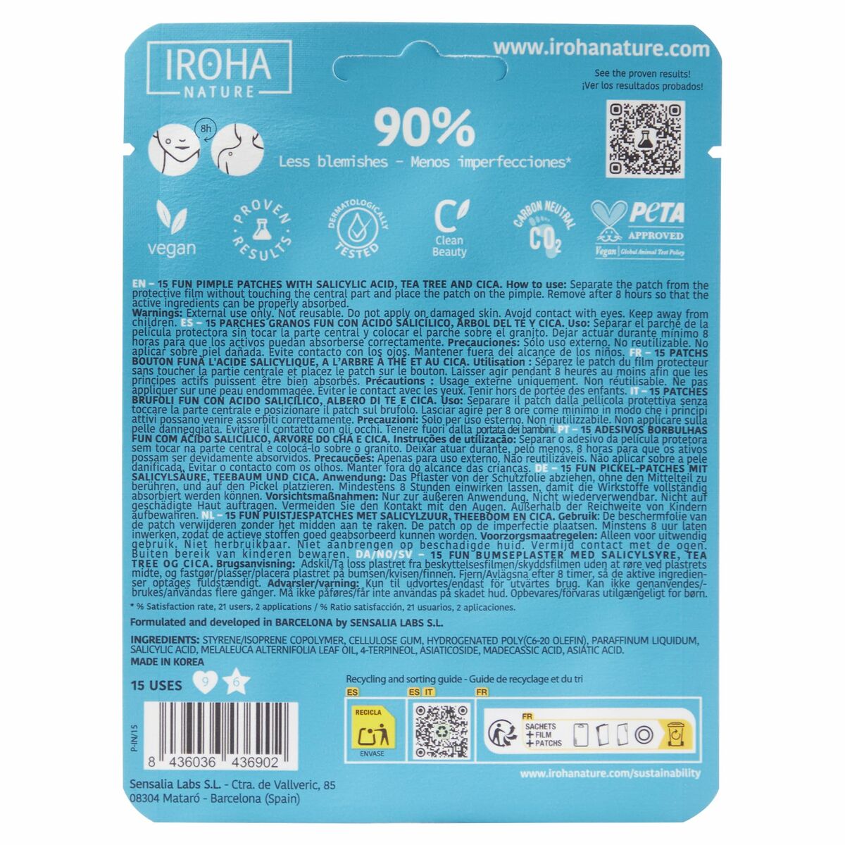 Ansigtsplastre Iroha FUN SOS GRANOS 15 Enheder produktemballage