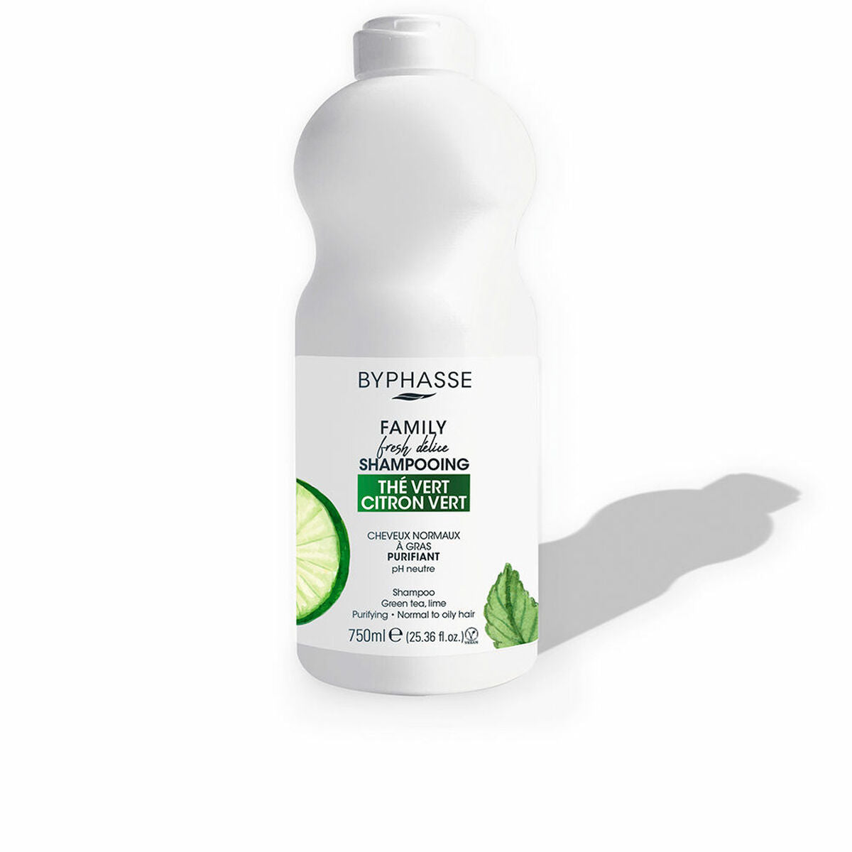 Rensende shampoo Byphasse Family Fresh Delice 750 ml grøn te lime til kvinder shampooflaske