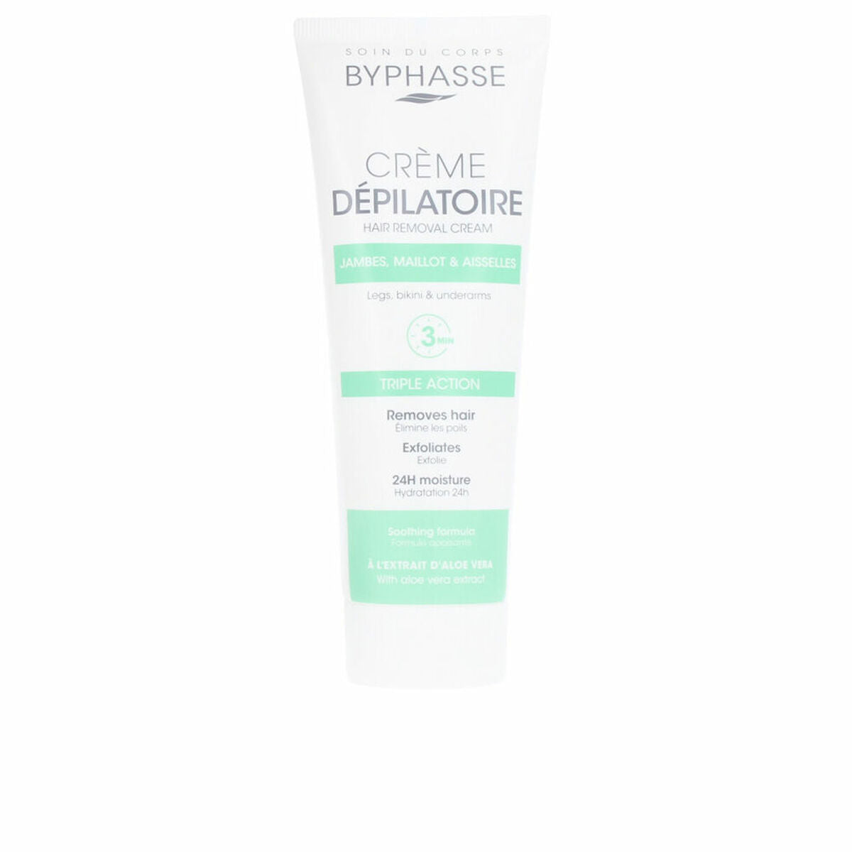Body Hair Removal Cream Byphasse Aloe Vera 125 ml hudplejeemballage