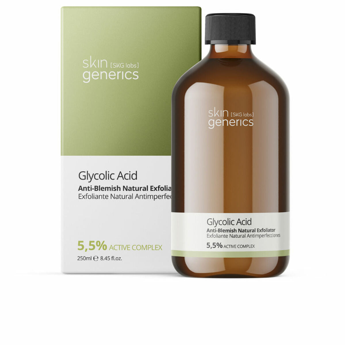 Facial Exfoliator Skin Generics Glykolsyre 250 ml Glykolsyre produktemballage