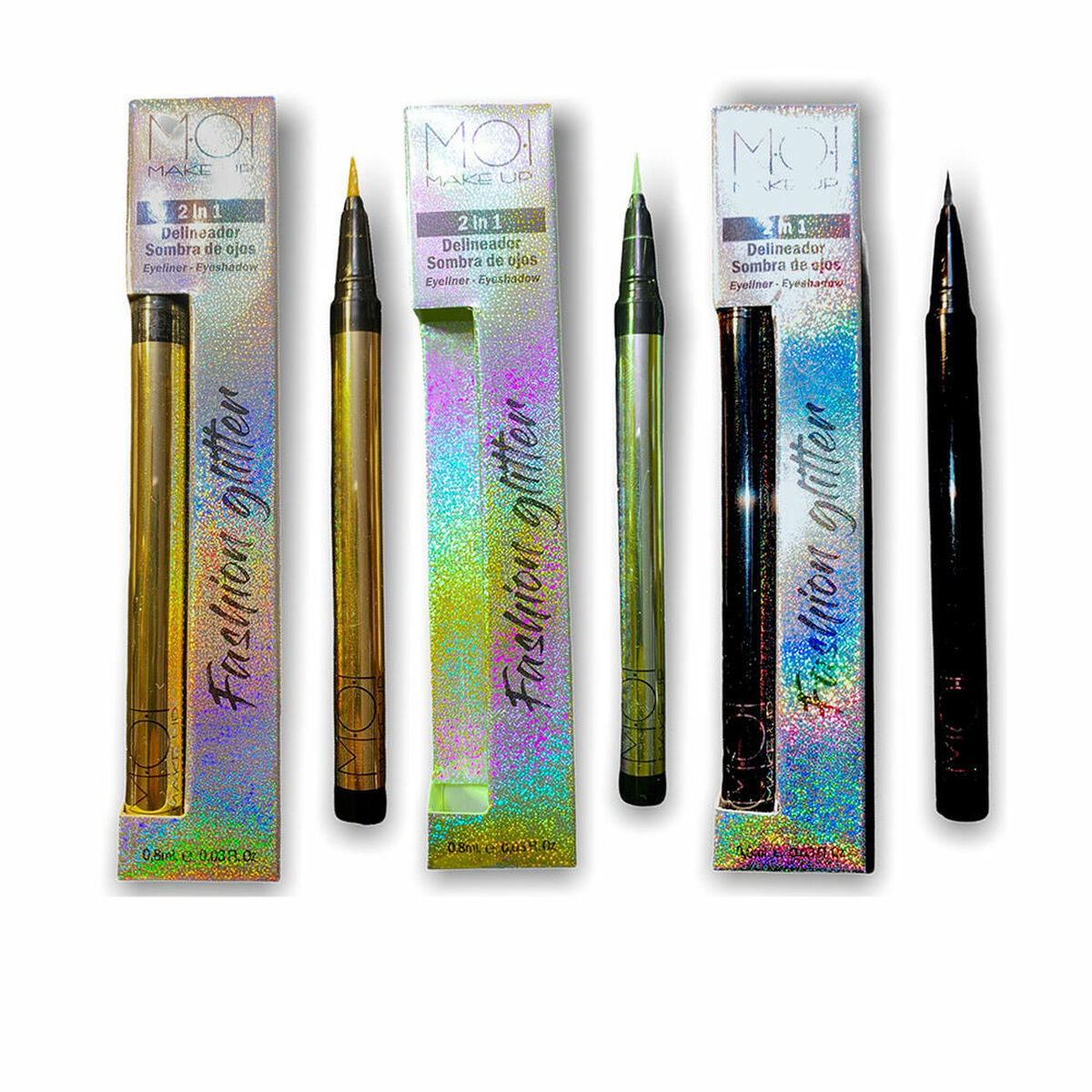 Eyeliner MOI Glitter Gul Sort Grøn 3 Pieces makeup emballage