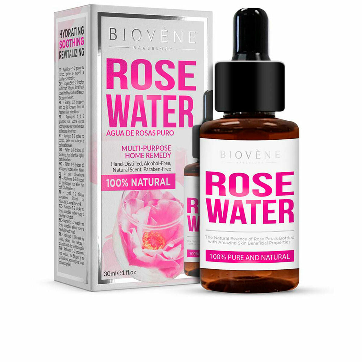 Rose Water Toner Biovène Rose Water Pure And Natural 30 ml hudplejeemballage
