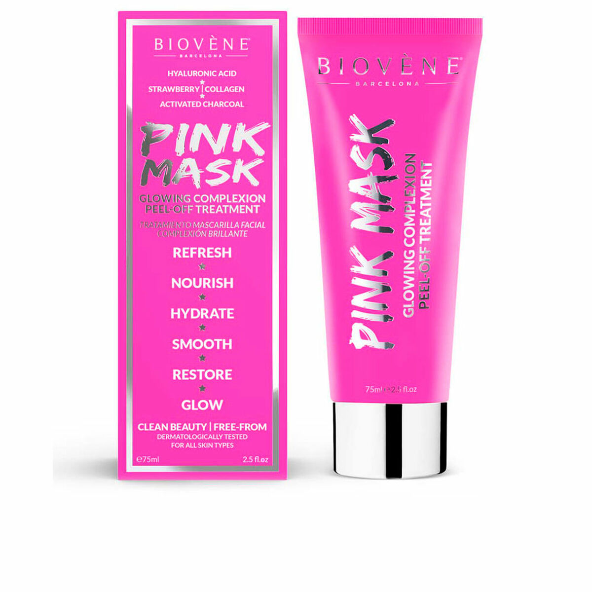Ansigtsmaske Peel Off Biovène Pink 75 ml til kvinder maske emballage