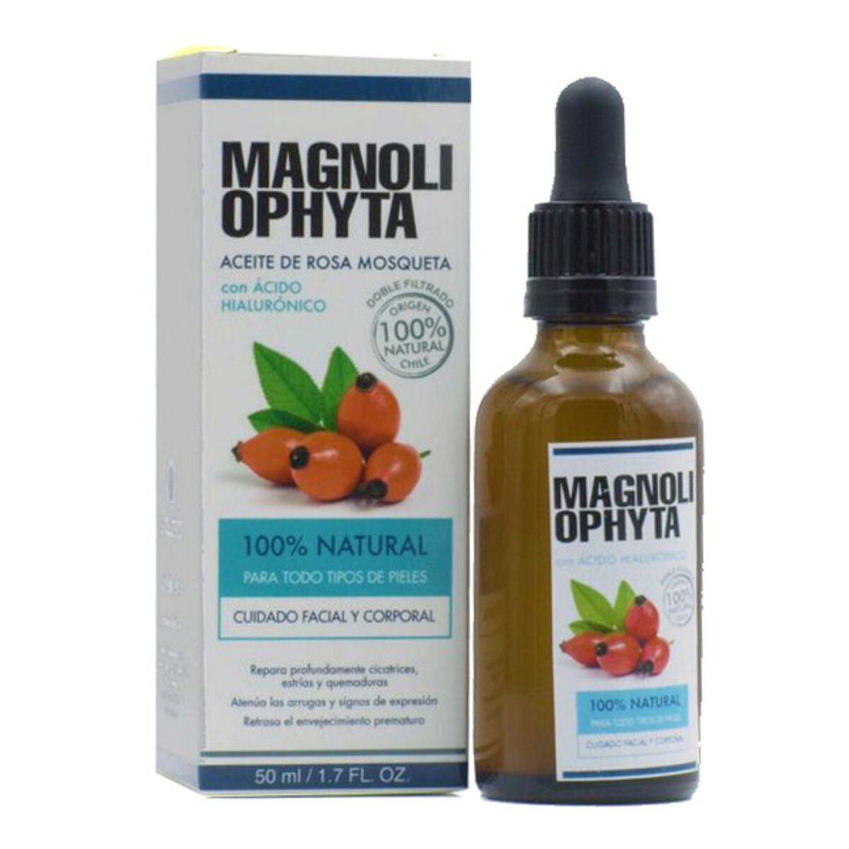 Ansigtsolie Magnoliophyta Aceite De Rosa Mosqueta 30 ml 50 ml produktemballage
