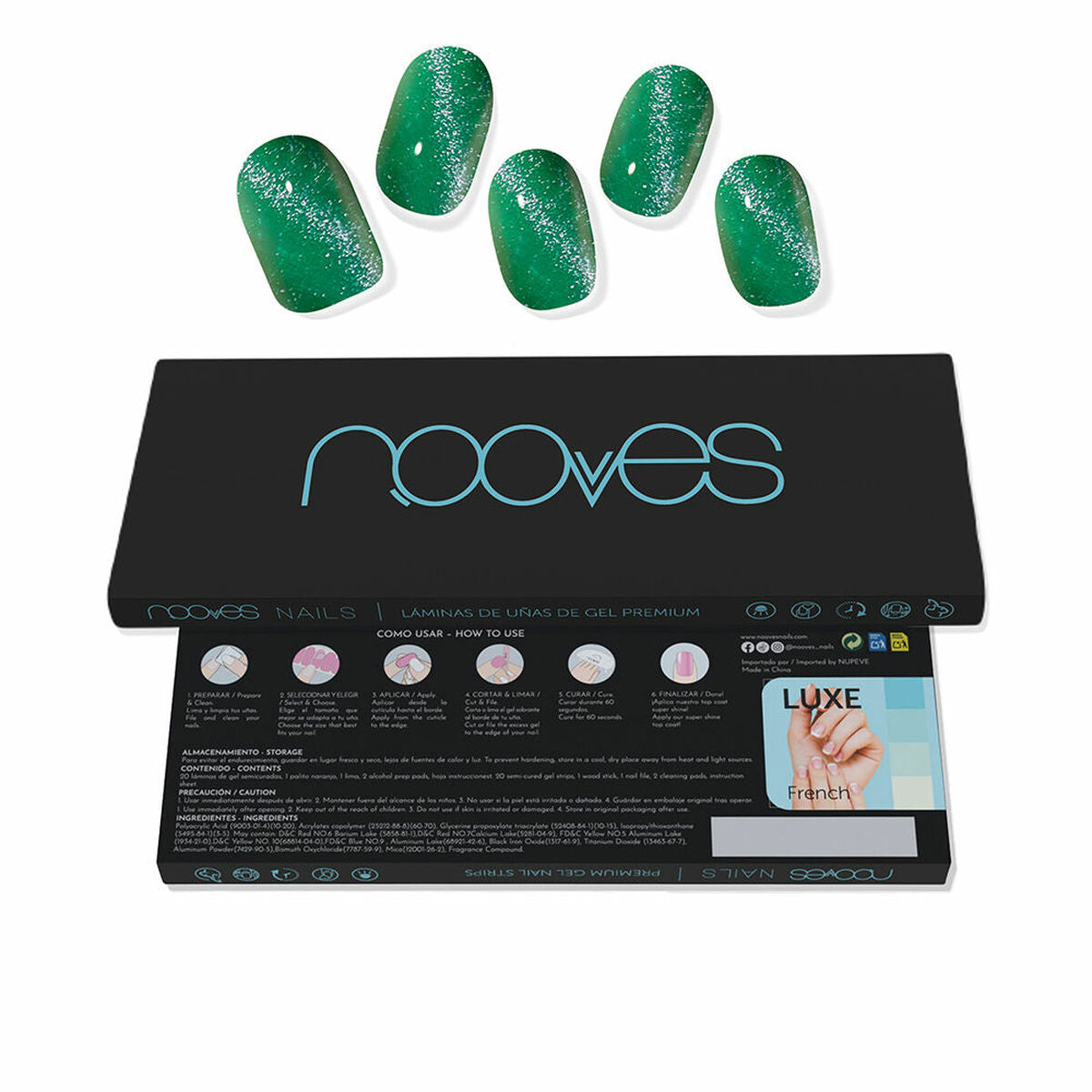 Gel neglestrips Nooves Láminas De Uñas De Gel Cat eye green 20 stks hudplejeemballage