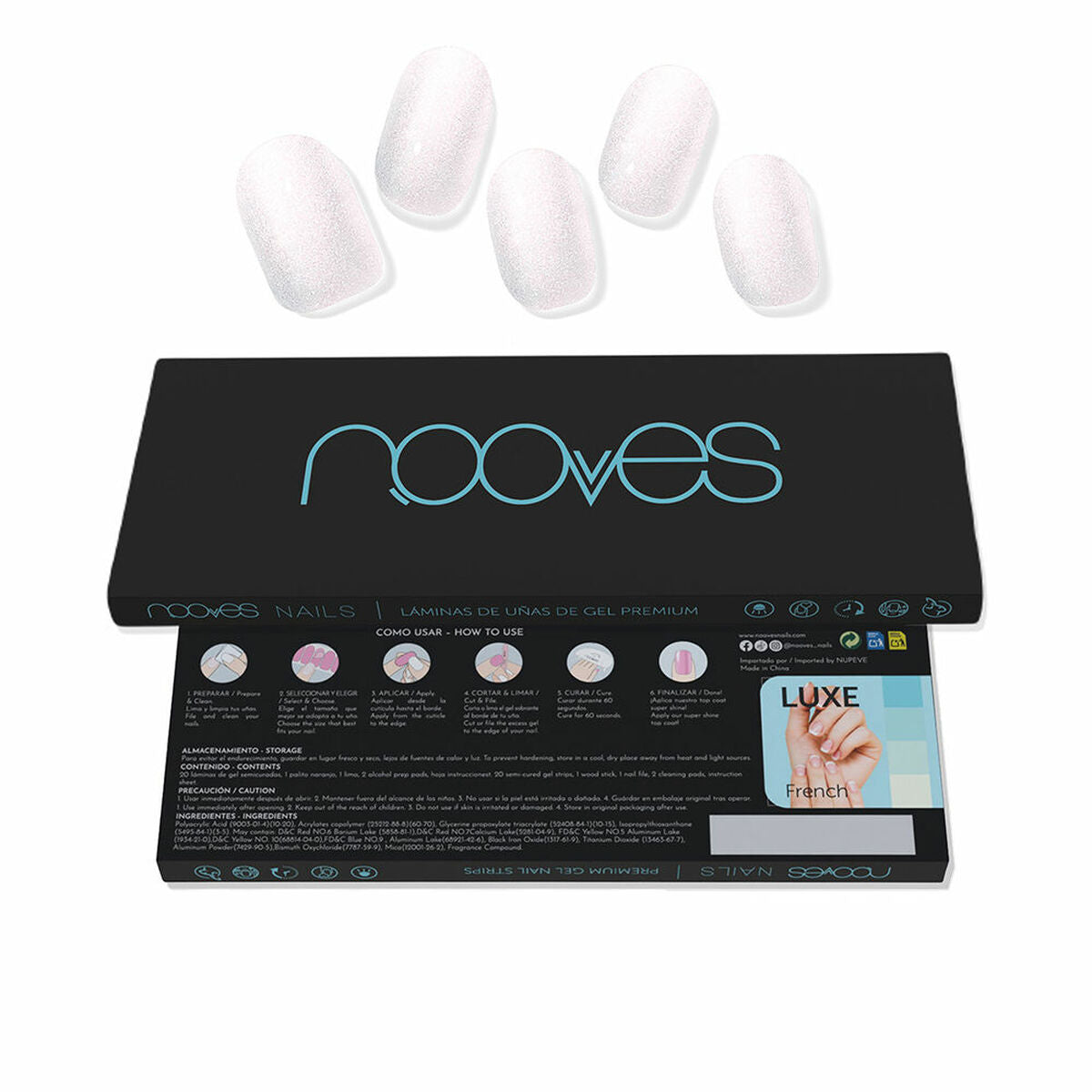 Gel-neglestrimler Nooves Láminas De Uñas De Gel Hvid perle 20 stk. hudplejeemballage