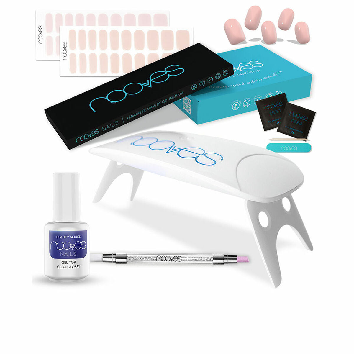 Manicuresæt Nooves Premium Lys Pink Gel-neglestrimler 8 stk. hudplejeemballage