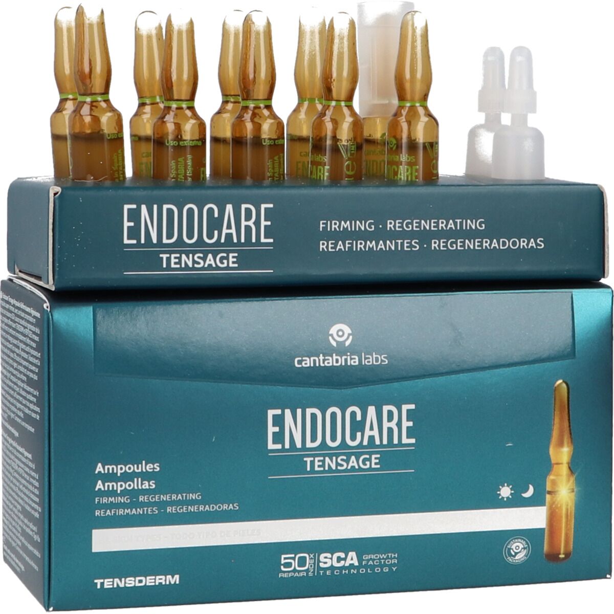 Opstrammende ansigtspleje Endocare Tensage 10 x 2 ml ampuller produktemballage