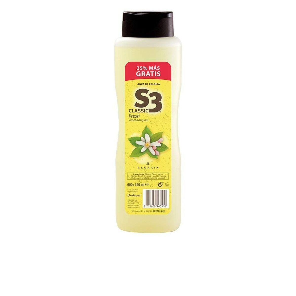 Eau de Cologne S3 Classic Fresh EDC 750 ml 600 ml + 150 ml til kvinder flaske