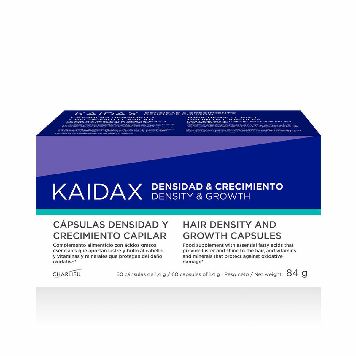 Hårtabskosttilskud Topicrem Kaidax (60 enheder) produktemballage