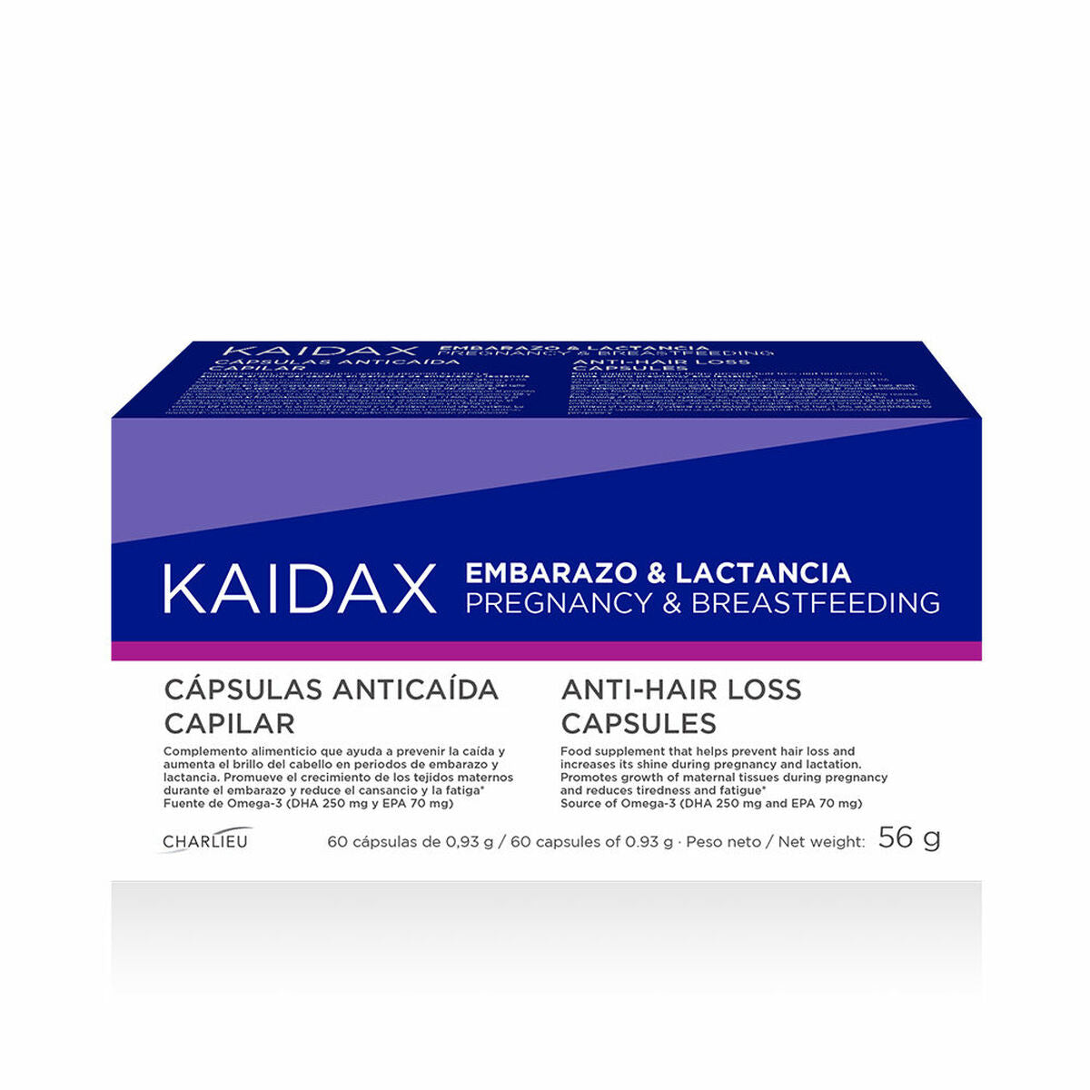 Hårtabskosttilskud Topicrem Kaidax (60 enheder) produktemballage