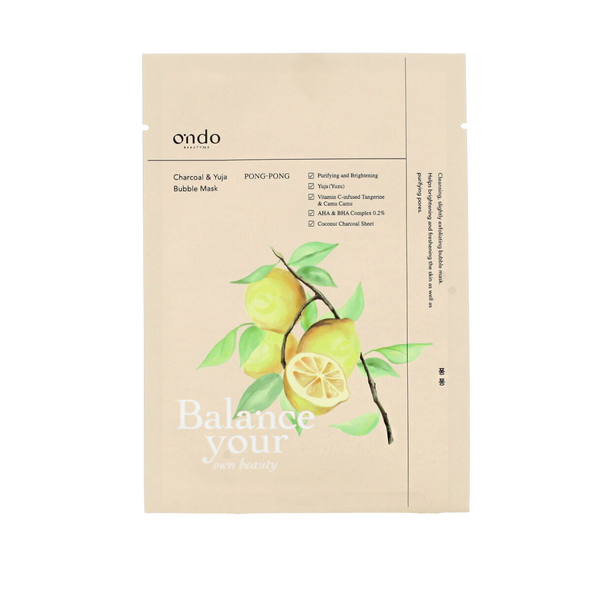 Eksfolierende maske Ondo Beauty 36.5 CHARCOAL & YUJA 25 ml til kvinder maske emballage