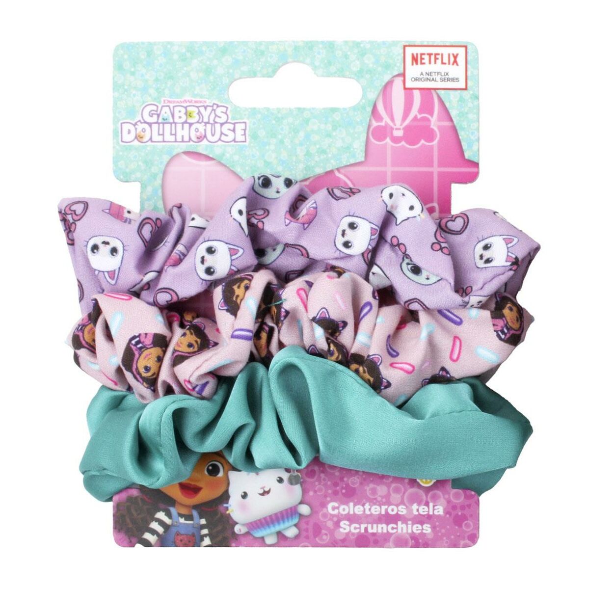 Gummi hårbånd Gabby's Dollhouse Pink 3 stykkers produktemballage