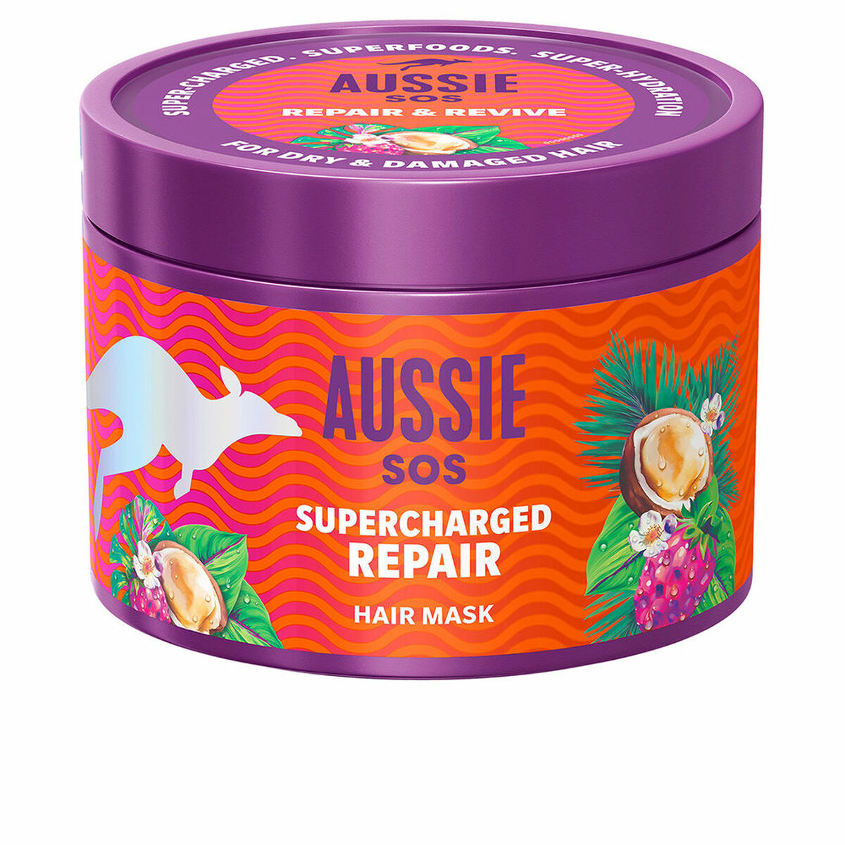 Hårmaske Aussie SOS SUPERCHARGED REPAIR 500 ml til kvinder hårmaske emballage