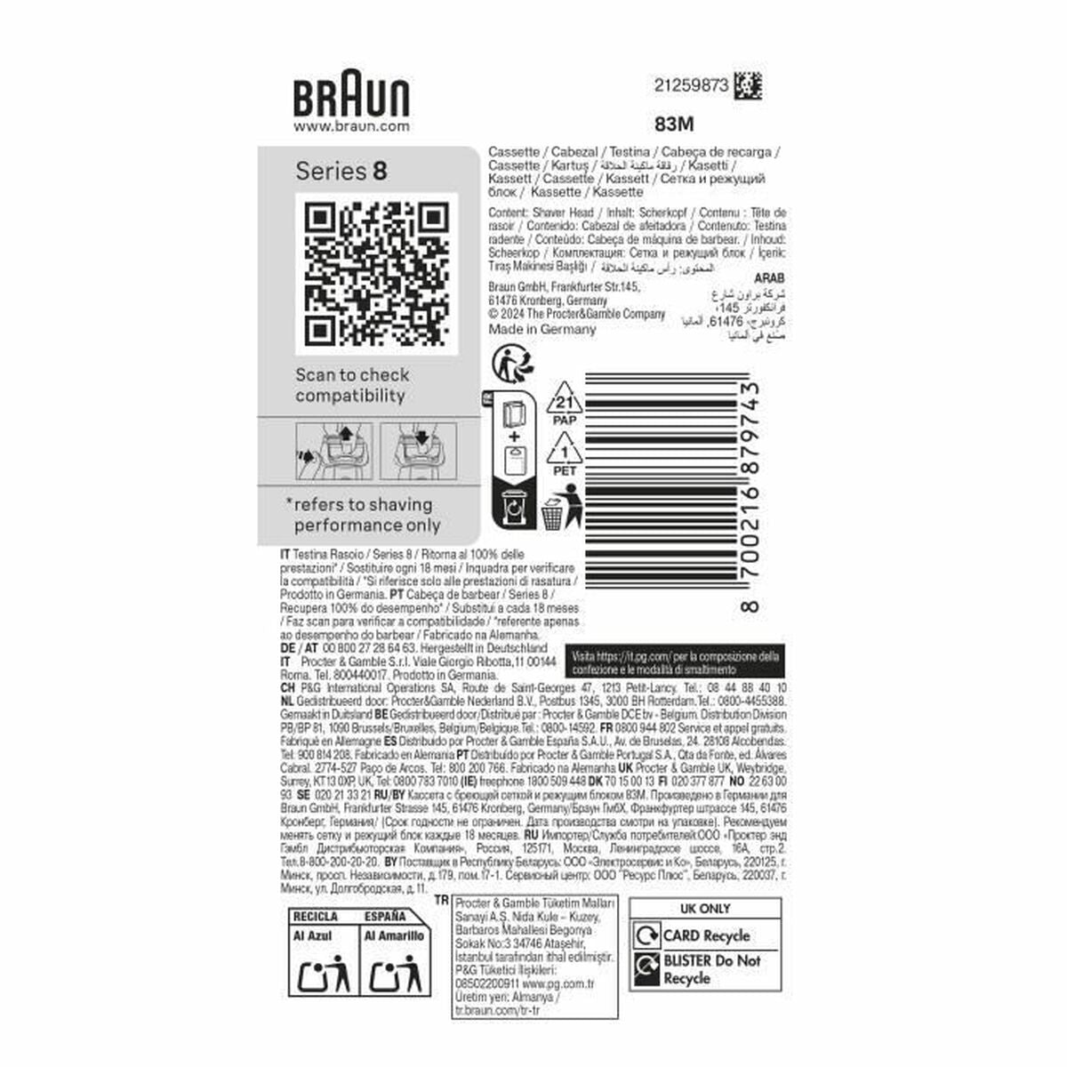 Udskiftningshoved Braun Series 8 produktemballage