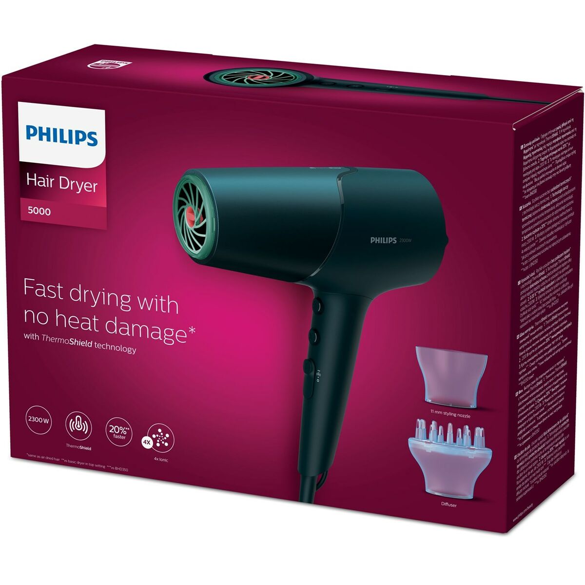 Hårtørrer Philips BHD512/00 2300 W Sort Marineblå produktemballage