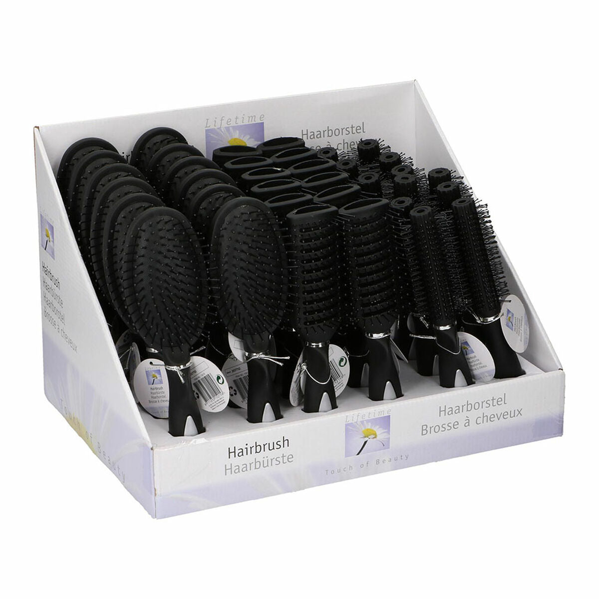Detangling Hairbrush Lifetime Touch of beauty Sort produktemballage