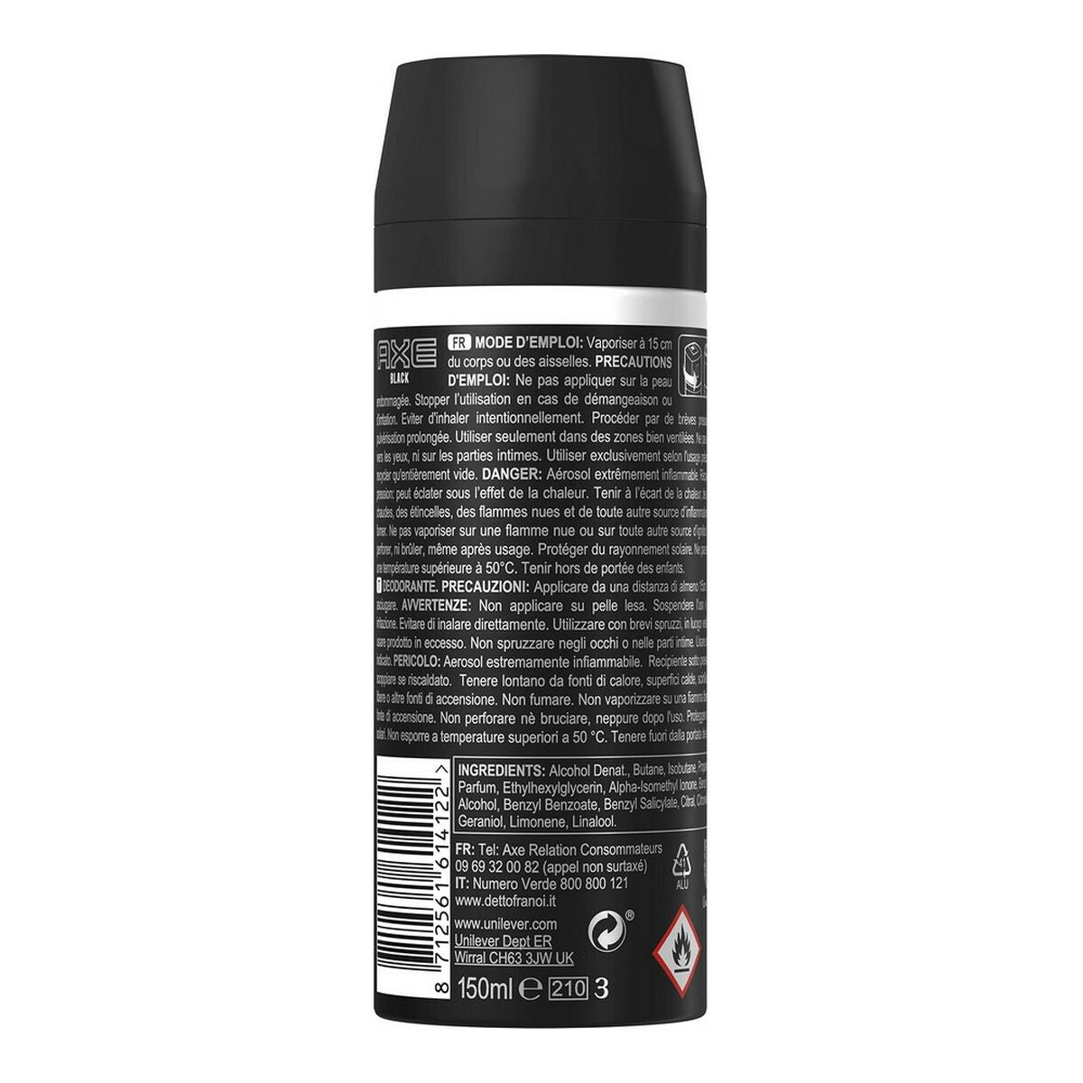 Spray Deodorant Axe Black 150 ml produktemballage