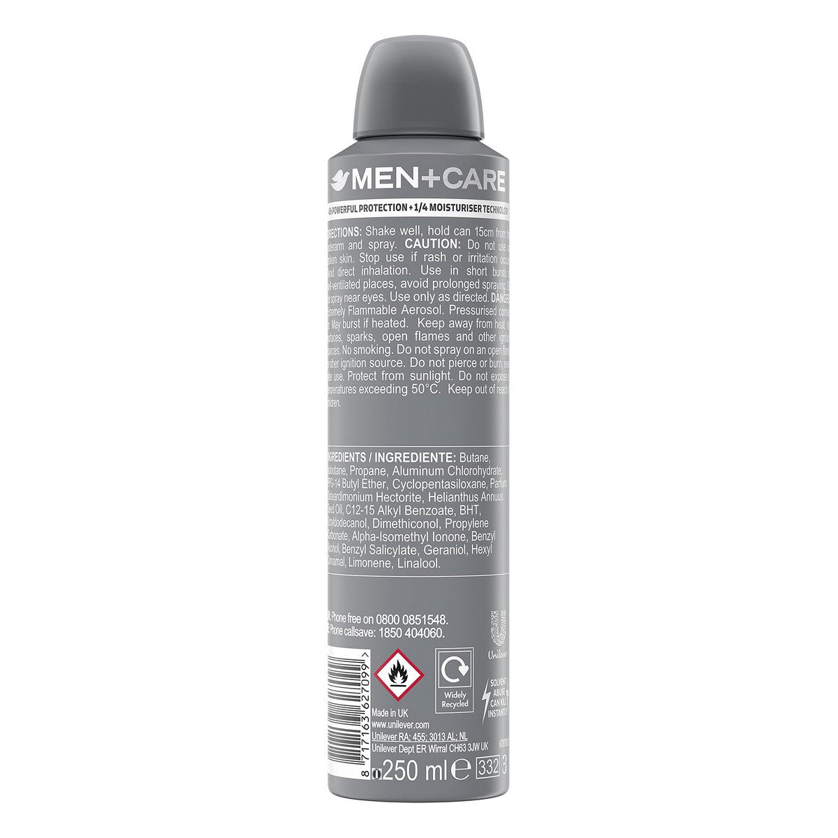 Spray Deodorant Dove Men Sport Active Fresh 250 ml til mænd produktemballage