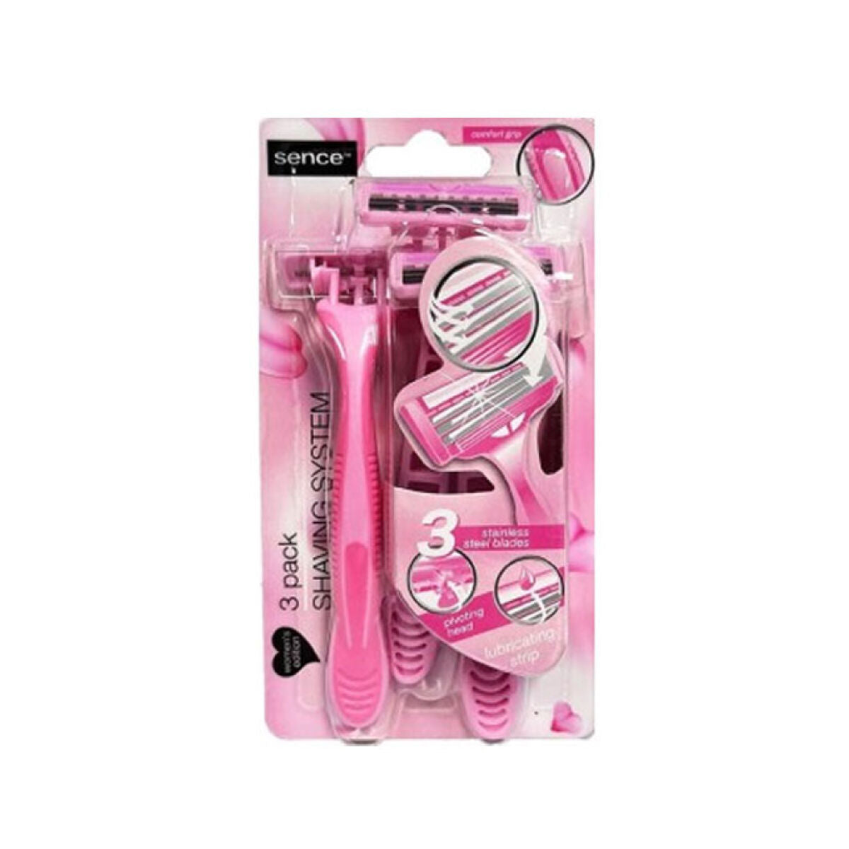 Engangs Razor Sence Pink (3 enheder) til kvinder produktemballage